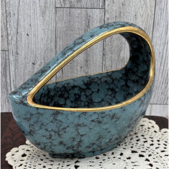 MCM Germany Assymetric Blue Black Gold Color Handled Dish Handmade Pottery - Picture 1 of 6